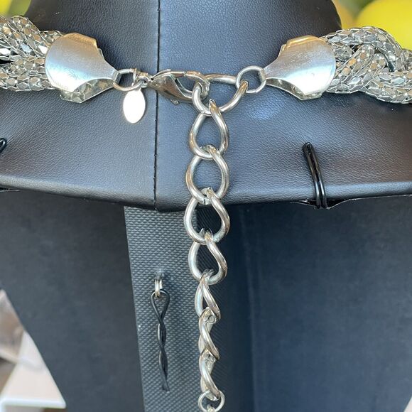 Express Braided Mesh Necklace Twisted Chain Statement Chunky Silver Tone Bling - Picture 4 of 6